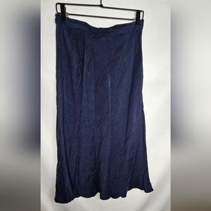 H by Halston Maxi Skirt Size 10 Linen Blend Navy Lagenlook Coastal
